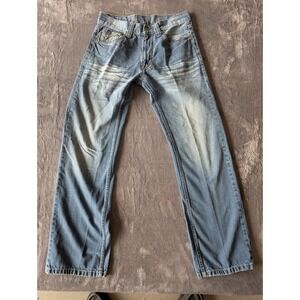 Pepe Jeans London Mens Light Wash Distressed Straight Leg Jeans Grommet Pockets